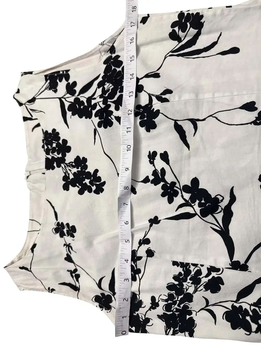 Ann Taylor Sleeveless Floral Print A-Line Dress White Black - Picture 3 of 3